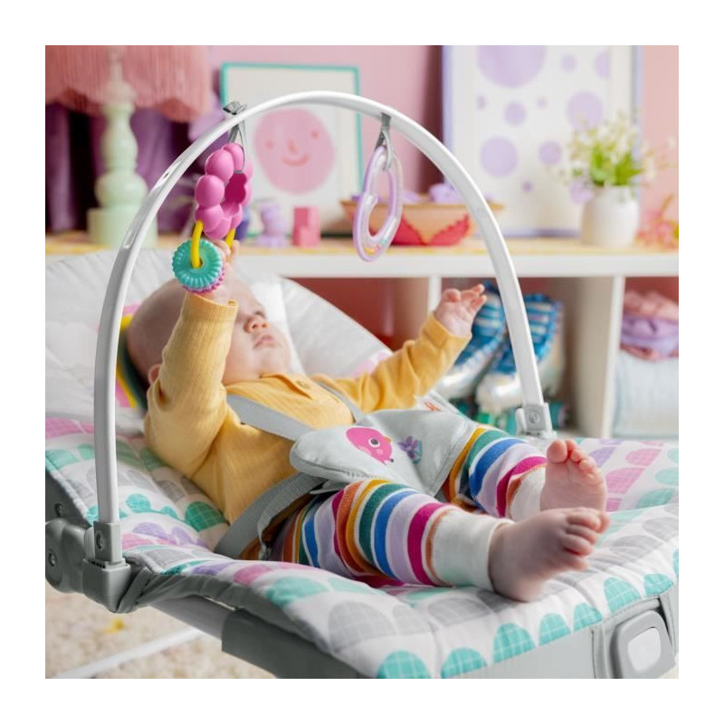 BRIGHT STARTS Rosy Rainbow evolving rocker, soothing vibrations, 2 rec