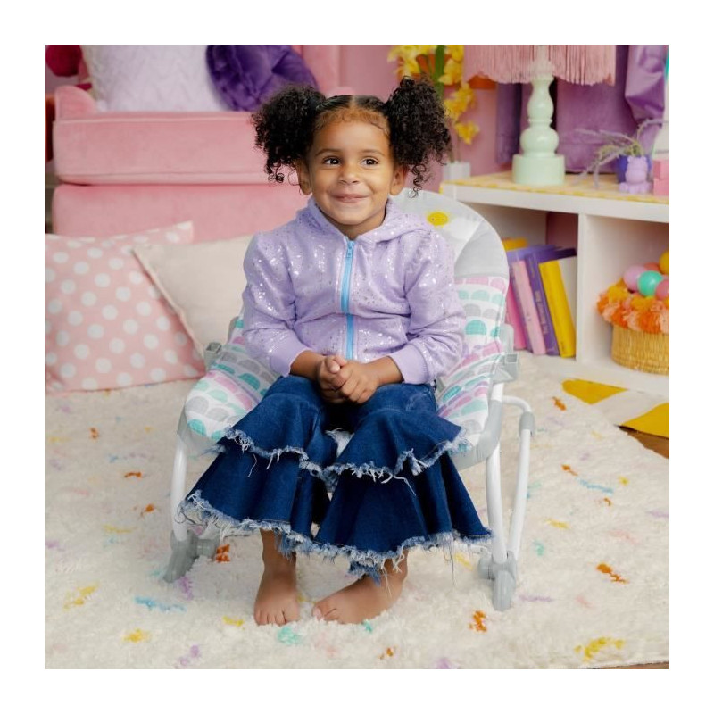 BRIGHT STARTS Rosy Rainbow evolving rocker, soothing vibrations, 2 rec