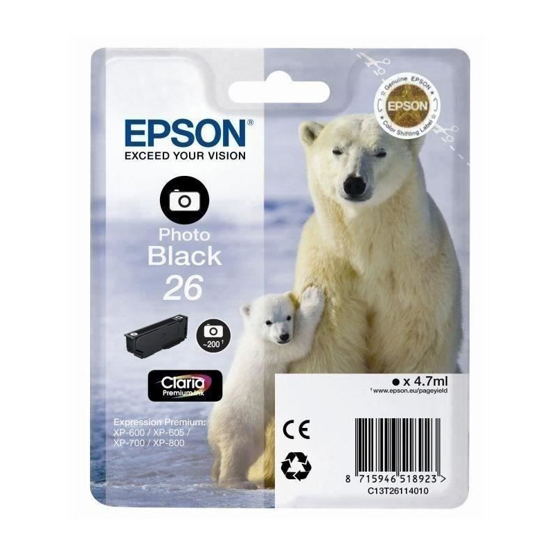 Epson T2611 Polar Bear Ink Cartridge Black Photo