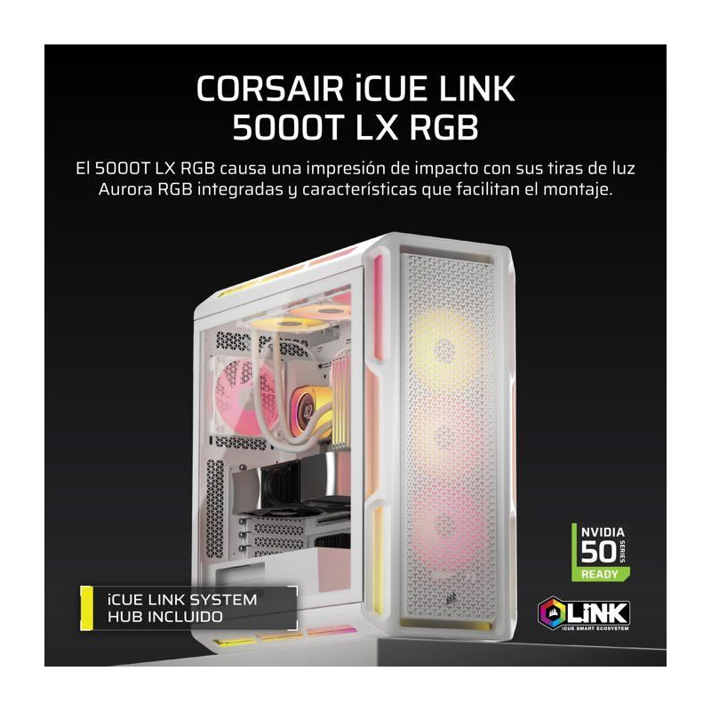 ATX PC Case - CORSAIR - 5000T LX RGB - 3 LX120 RGB Fans - Aurora RGB L