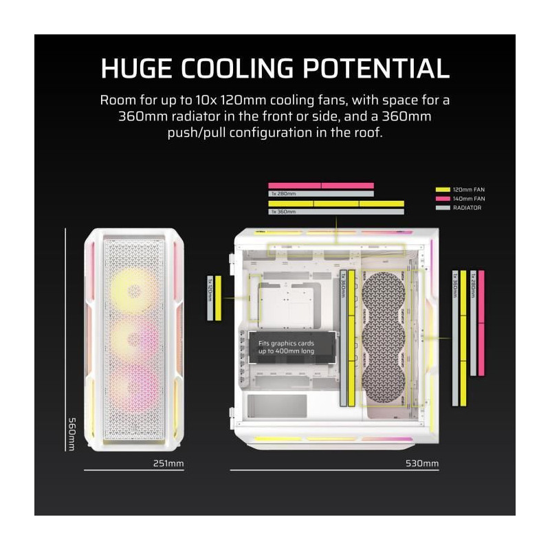 ATX PC Case - CORSAIR - 5000T LX RGB - 3 LX120 RGB Fans - Aurora RGB L