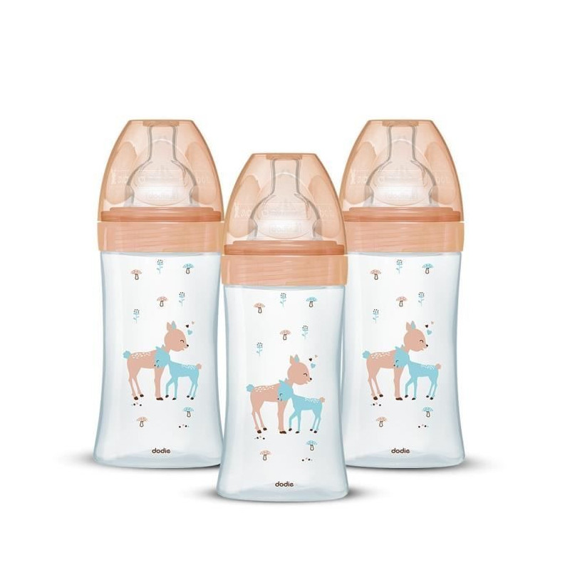 Set of 3 Dodie Anti -Color Biberons Sensation+ - Glass - 270ml - 0-6 m