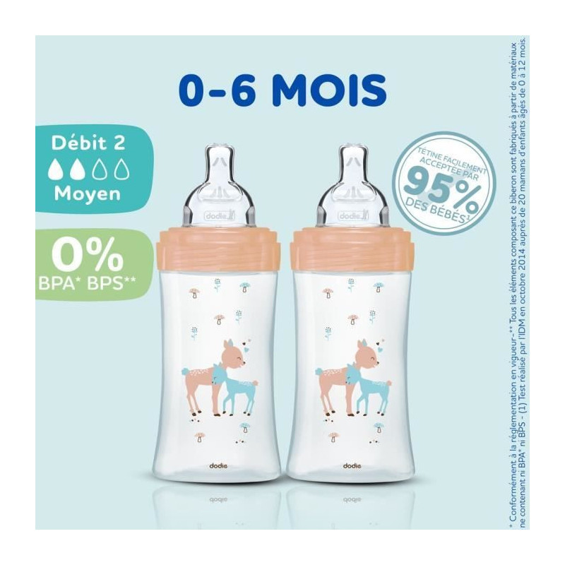 Set of 3 Dodie Anti -Color Biberons Sensation+ - Glass - 270ml - 0-6 m