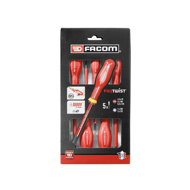 Box of 5 Tournvis Protwist isolated 1000V Facom - AT5VE.PB (delivered