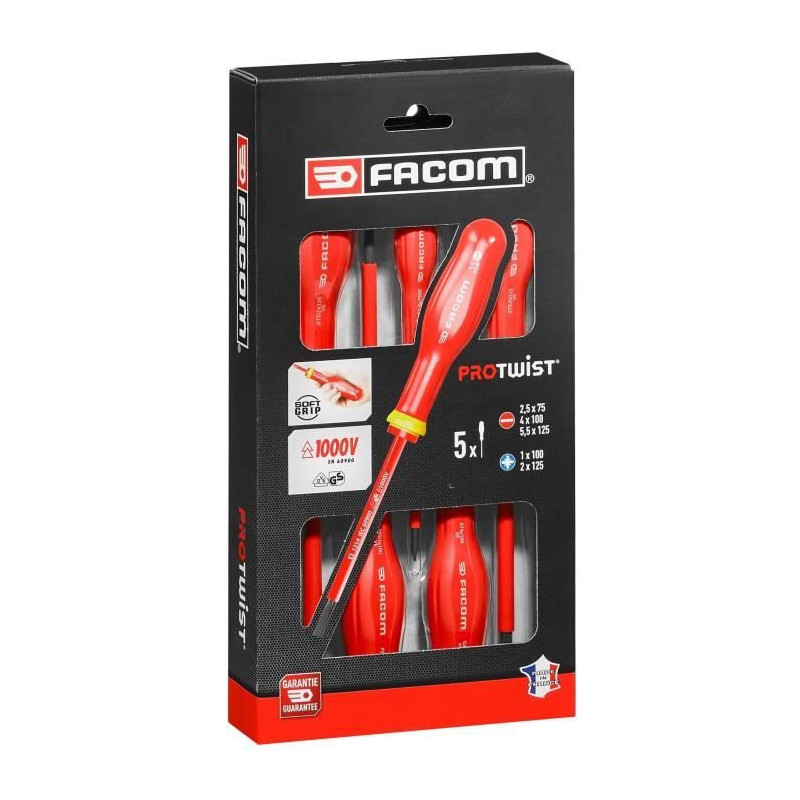 Box of 5 Tournvis Protwist isolated 1000V Facom - AT5VE.PB (delivered
