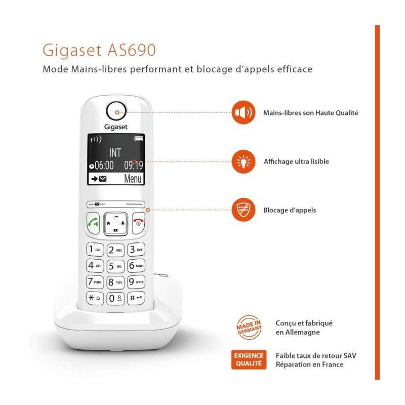 GIGASET Landline Telephone AS690 Trio White