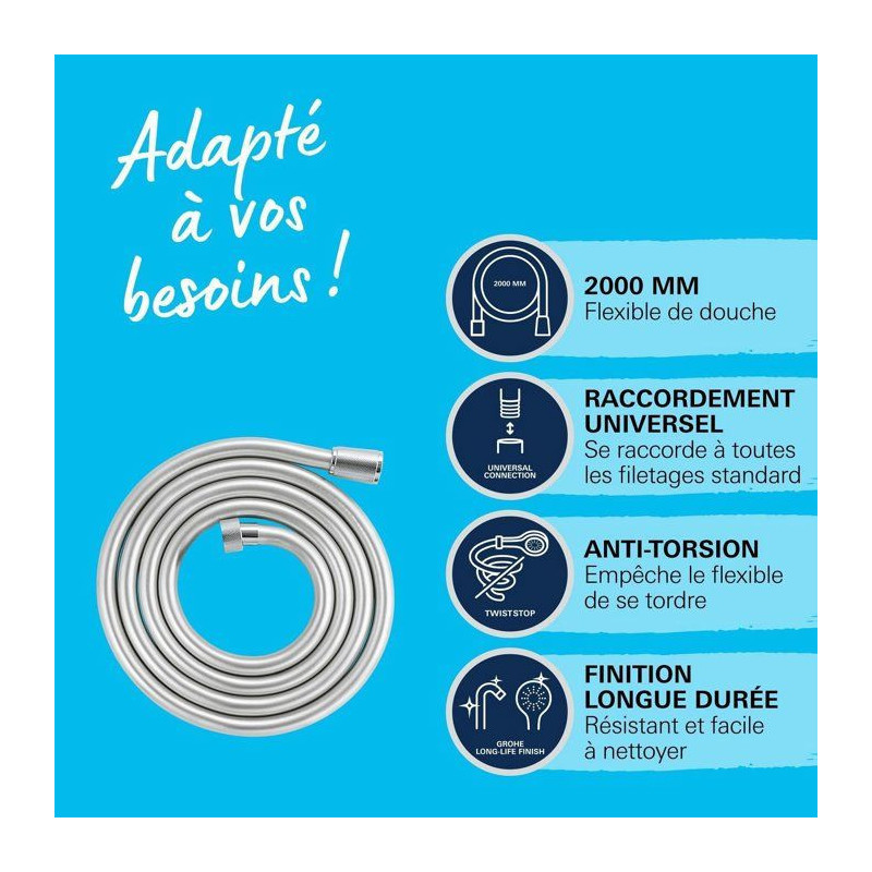 Shower hose - GROHE VitalioFlex 27507001 - 2m - Anti-kink - Anti-twist