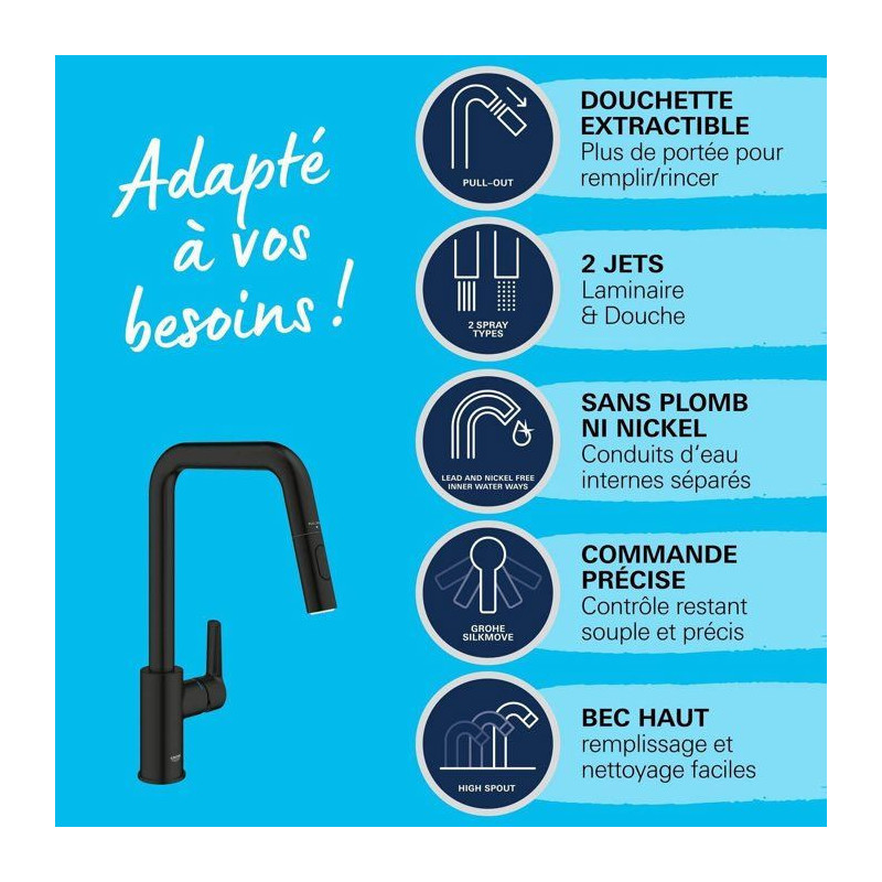 Kitchen faucet - Single-lever sink mixer - Matte black - High U-shaped