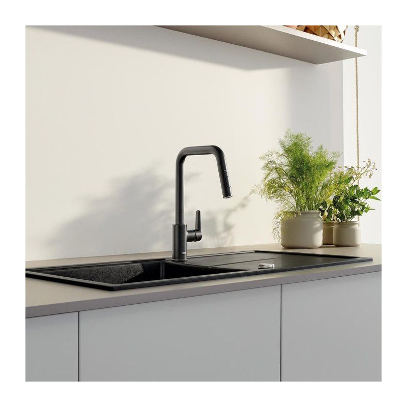 Kitchen faucet - Single-lever sink mixer - Matte black - High U-shaped