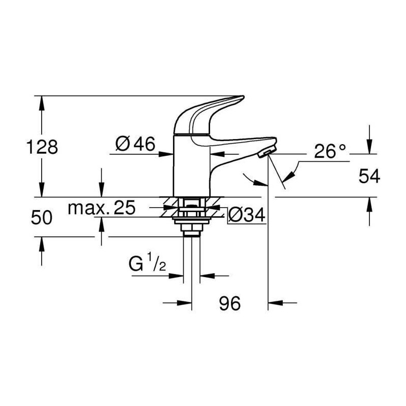 Single-fluid hand wash faucet - GROHE Swift - 20617001 - Chrome - Size