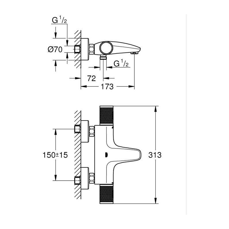 Grohe thermostatic mixer shower precision feel, wall mounting, tempera
