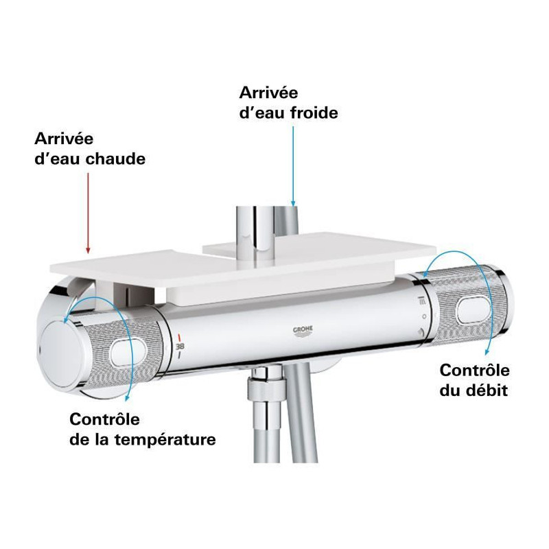 Grohe shower column thermostatic mixer vitulio joy0, shower head 260mm