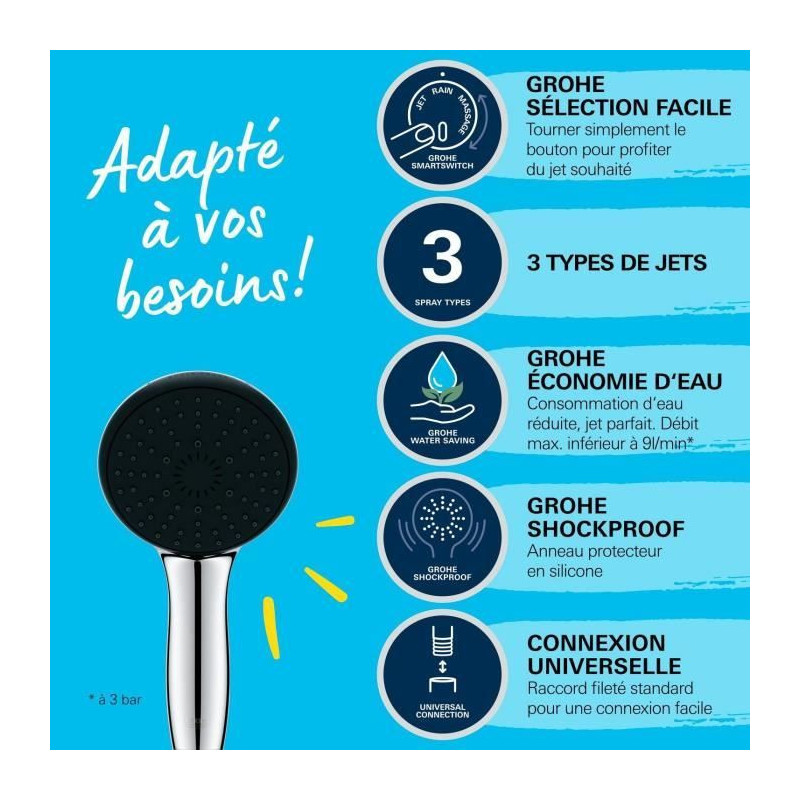 Shower head - GROHE Vitalio Start 110 26031001 - 3 jets (Rain/Stimulat