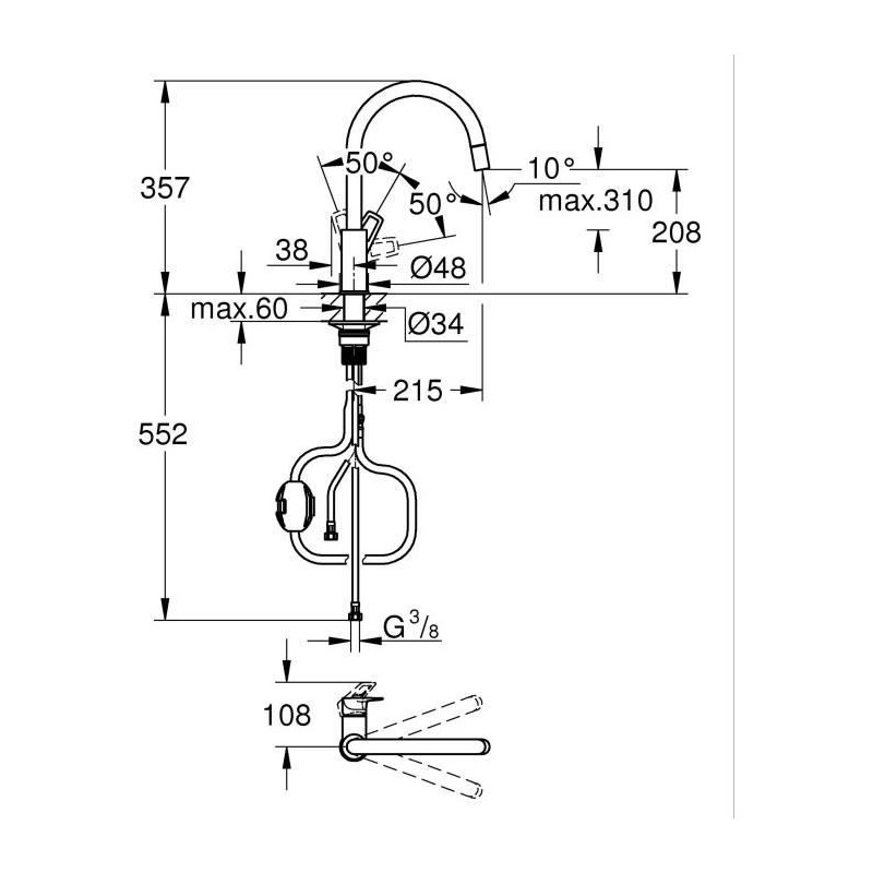 Kitchen faucet - Single lever sink mixer - Chrome - High C-shaped spou
