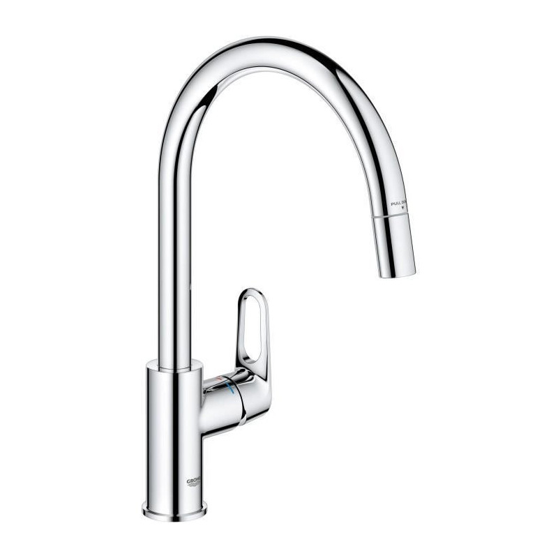 Kitchen faucet - Chrome - High C-shaped spout - Pull-out aerator - 360