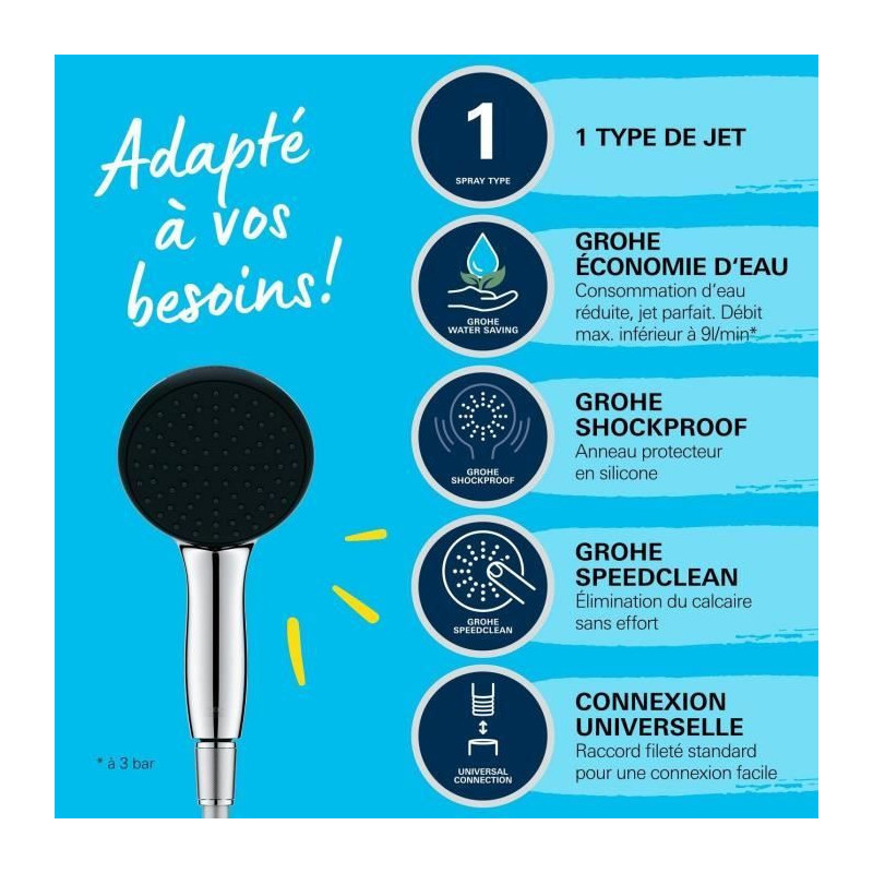 Flexible set and 1 jet shower head (Rain) - GROHE Vitalio Start 110 26