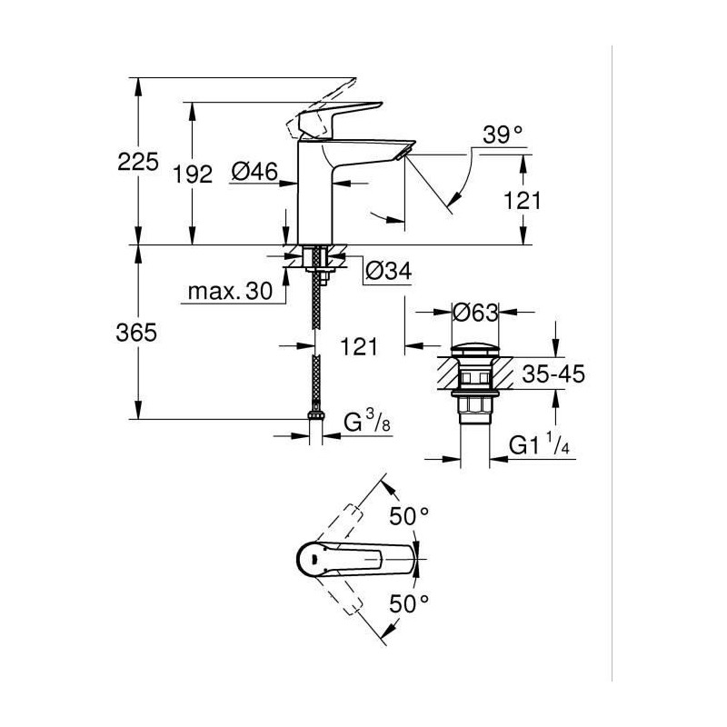 Single lever basin mixer - GROHE Start - 235752432 - Matt black - Size