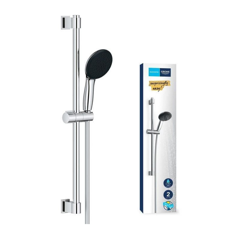 Shower set with 2 jets shower head, 60cm bar and 1.75m flexible hose -