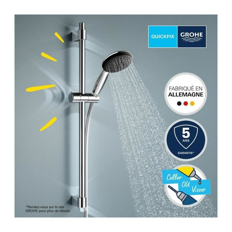 Shower set with 2 jets shower head, 60cm bar and 1.75m flexible hose -