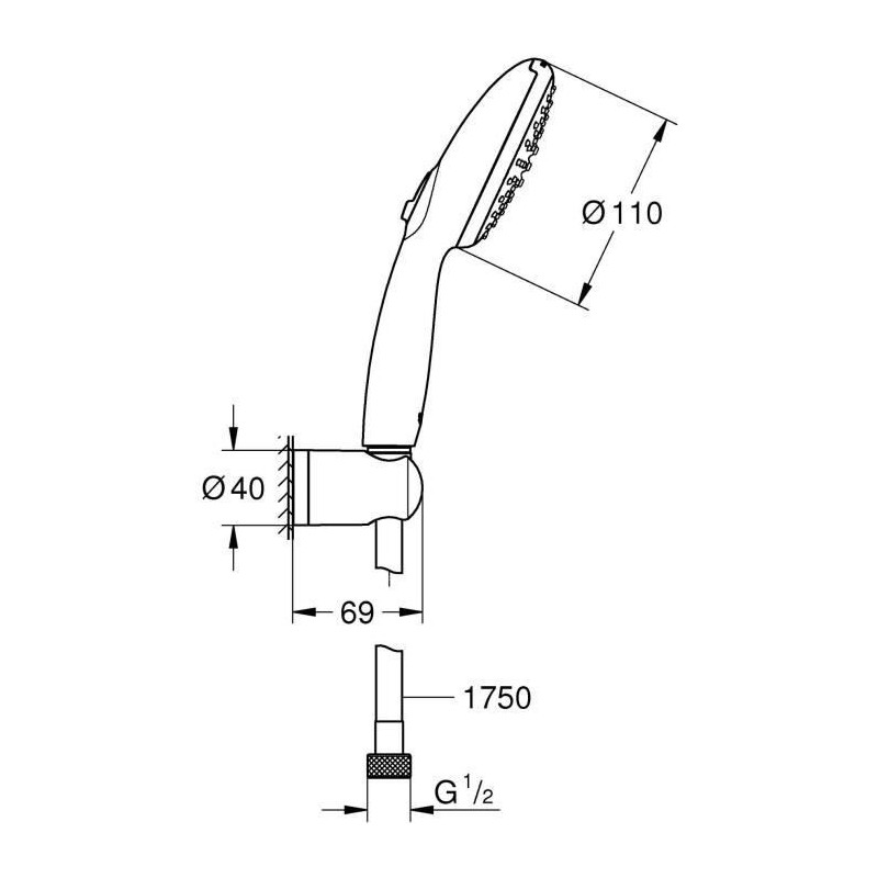 Shower set with 2 jets shower head, holder and hose - GROHE Vitalio St