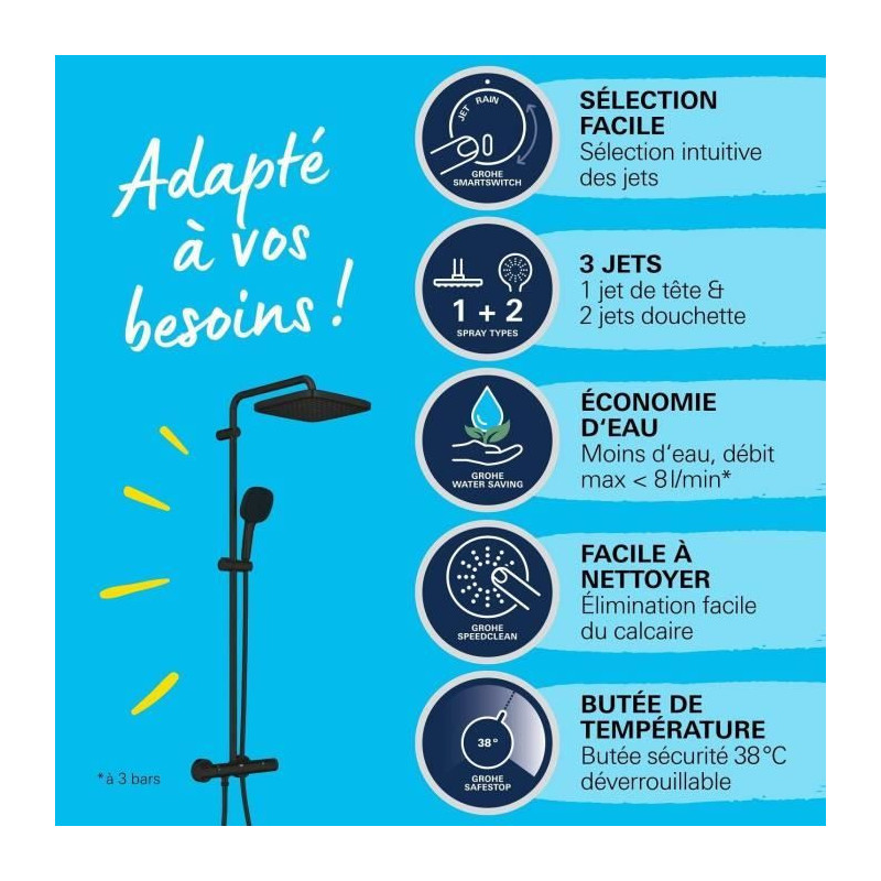 Shower column with thermostatic mixer - Water saving - GROHE Vitalio C