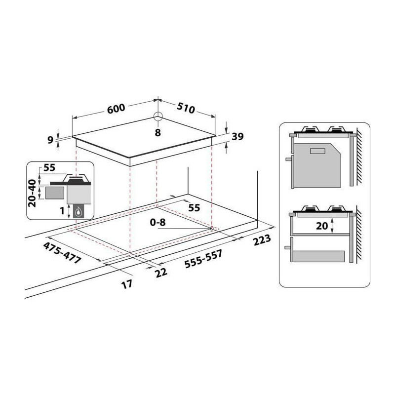 HOTPOINT PNN 641 IX - Gas hob - 4 burners - 8850 W - L 60 x D51 cm - S