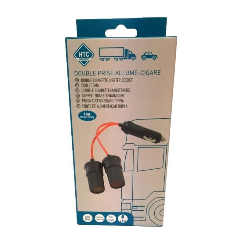 Double cigarette lighter socket 12/24V - HTC EQUIPEMENT - With 10A LED