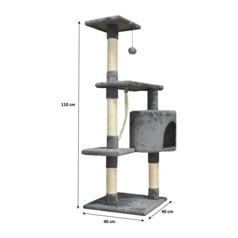 PALOMA Dark grey cat tree 40 x 40 x 114cm - 3 platforms, 1 rope, 1 nic