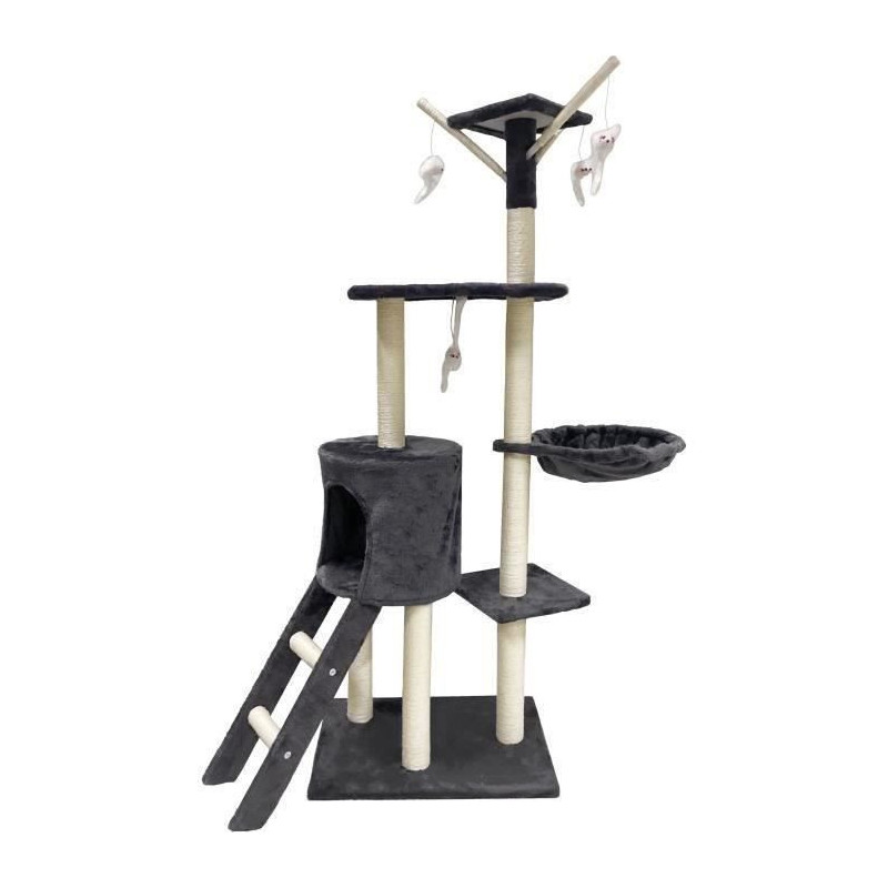 JIPSY Dark Grey Cat Tree 79 x 34 x 138 cm - 3 Platforms, 1 Perch, 1 Ni
