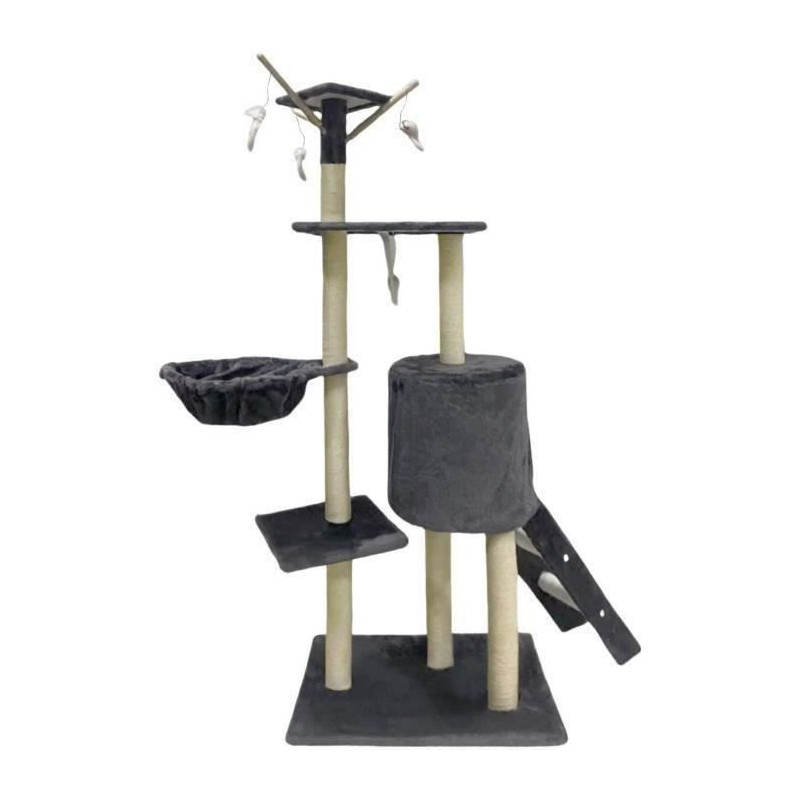 JIPSY Dark Grey Cat Tree 79 x 34 x 138 cm - 3 Platforms, 1 Perch, 1 Ni