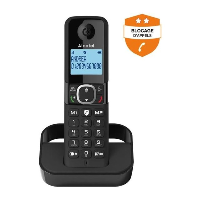 Cordless landline telephone - ALCATEL - F860 solo black - Blocking unw