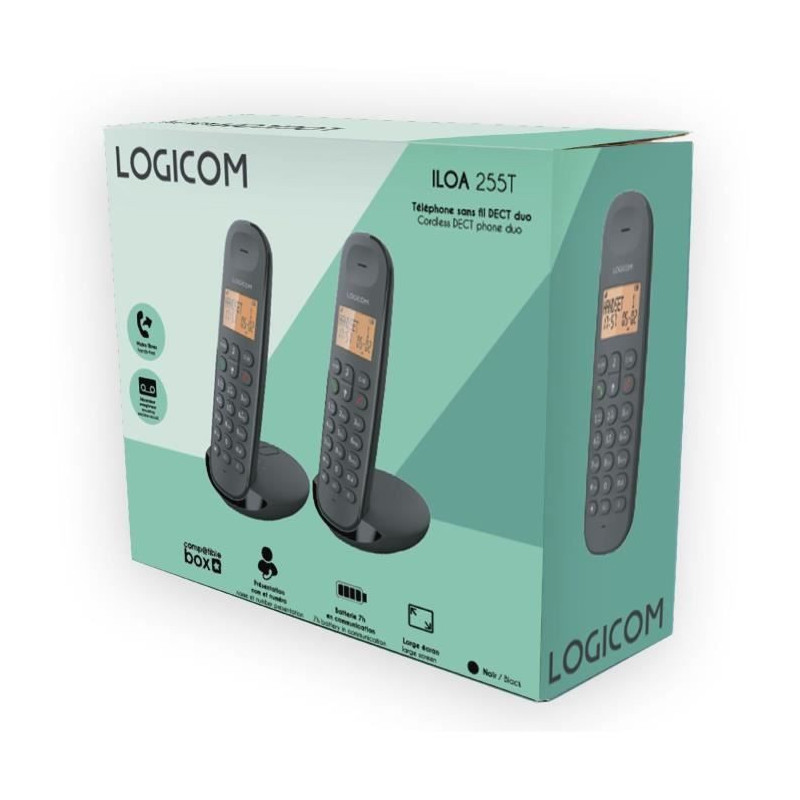 Cordless landline telephone - LOGICOM - DECT ILOA 255T DUO - Black - W