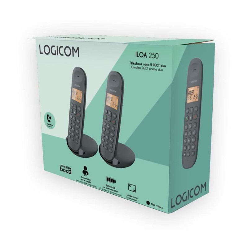 Cordless landline telephone - LOGICOM - DECT ILOA 250 DUO - Black - Wi