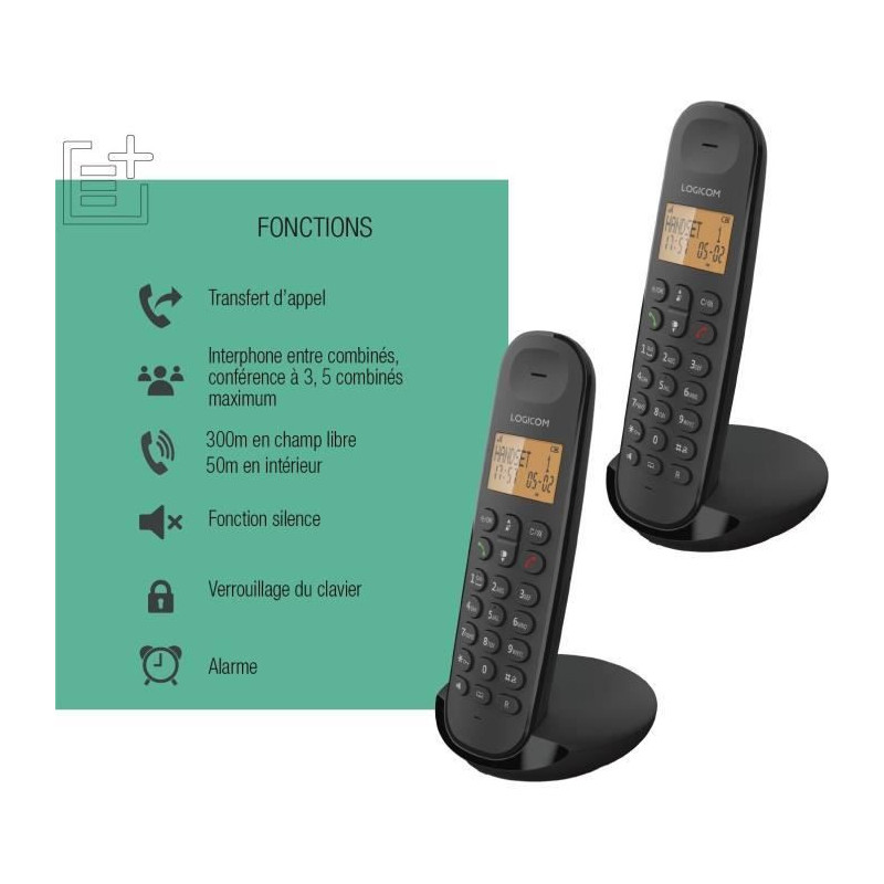 Cordless landline telephone - LOGICOM - DECT ILOA 250 DUO - Black - Wi