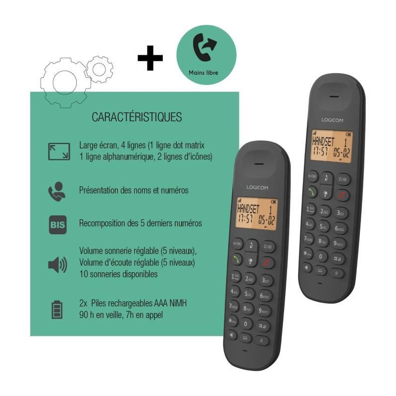 Cordless landline telephone - LOGICOM - DECT ILOA 250 DUO - Black - Wi