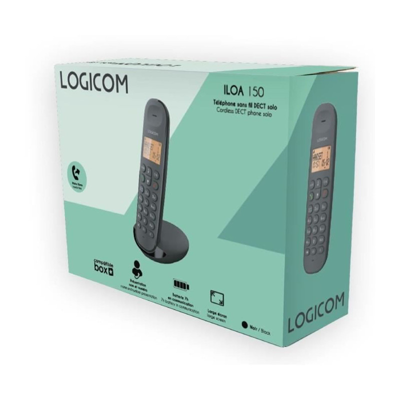 Cordless landline telephone - LOGICOM - DECT ILOA 150 SOLO - Black - W