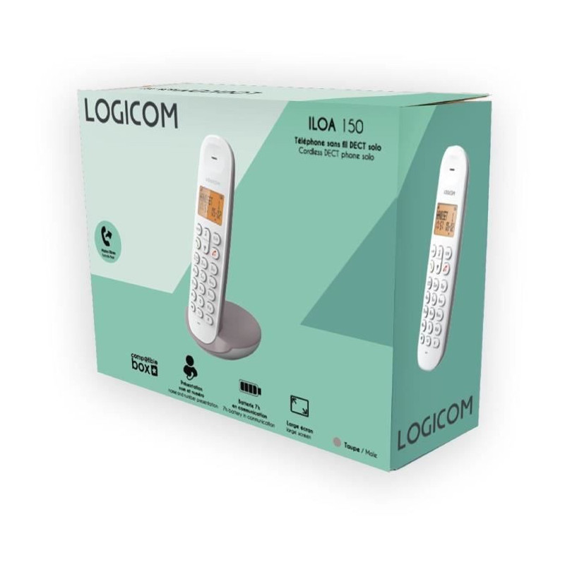Cordless landline phone - LOGICOM - DECT ILOA 150 SOLO - Taupe - Witho