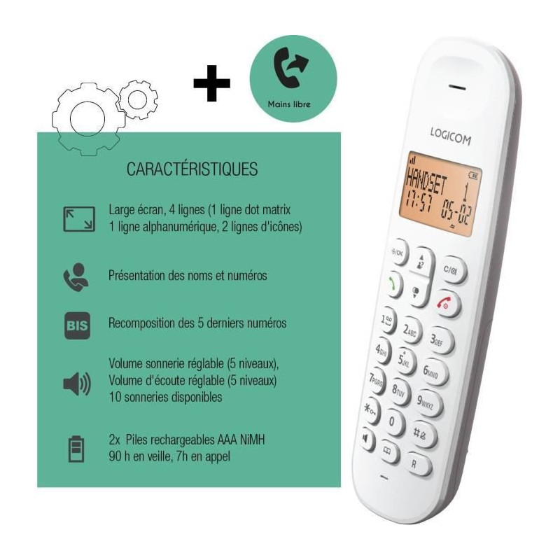 Cordless landline phone - LOGICOM - DECT ILOA 150 SOLO - Taupe - Witho