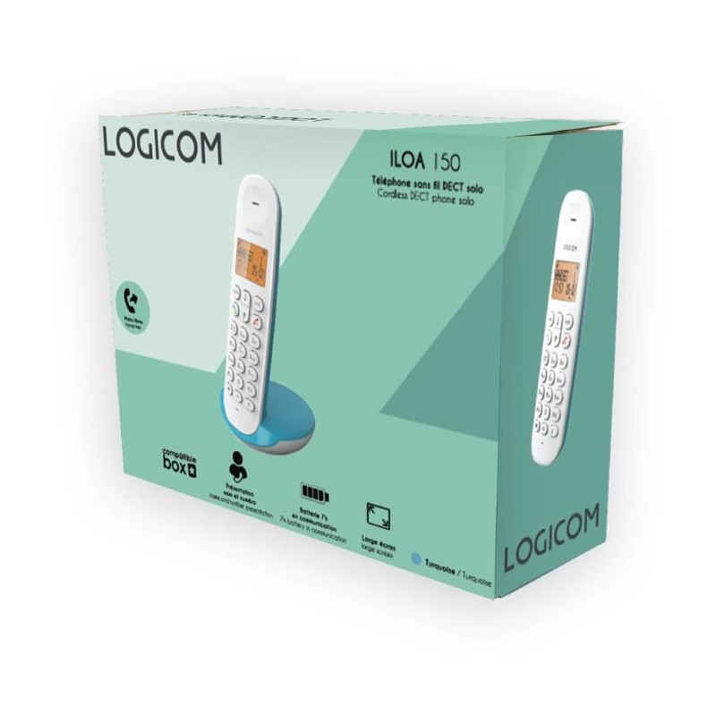 Fixed cordless telephone - LOGICOM - DECT ILOA 150 SOLO - Turquoise -