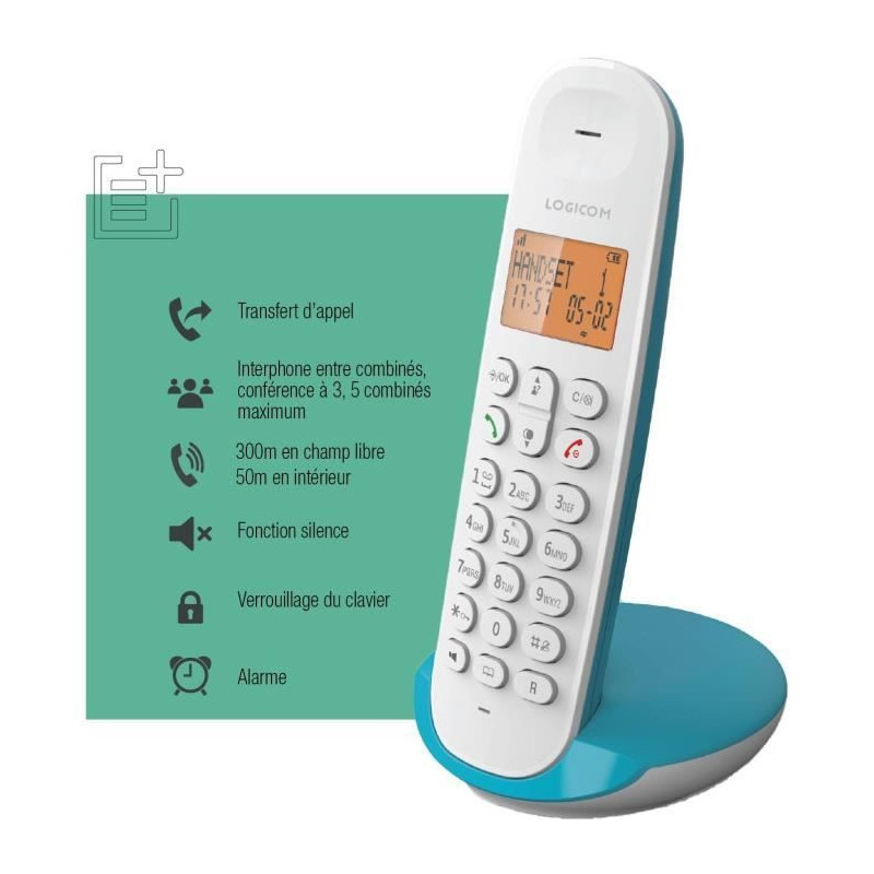 Fixed cordless telephone - LOGICOM - DECT ILOA 150 SOLO - Turquoise -
