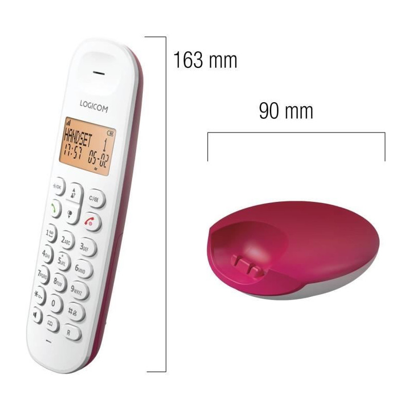 Fixed cordless telephone - LOGICOM - DECT ILOA 150 SOLO - Raspberry -