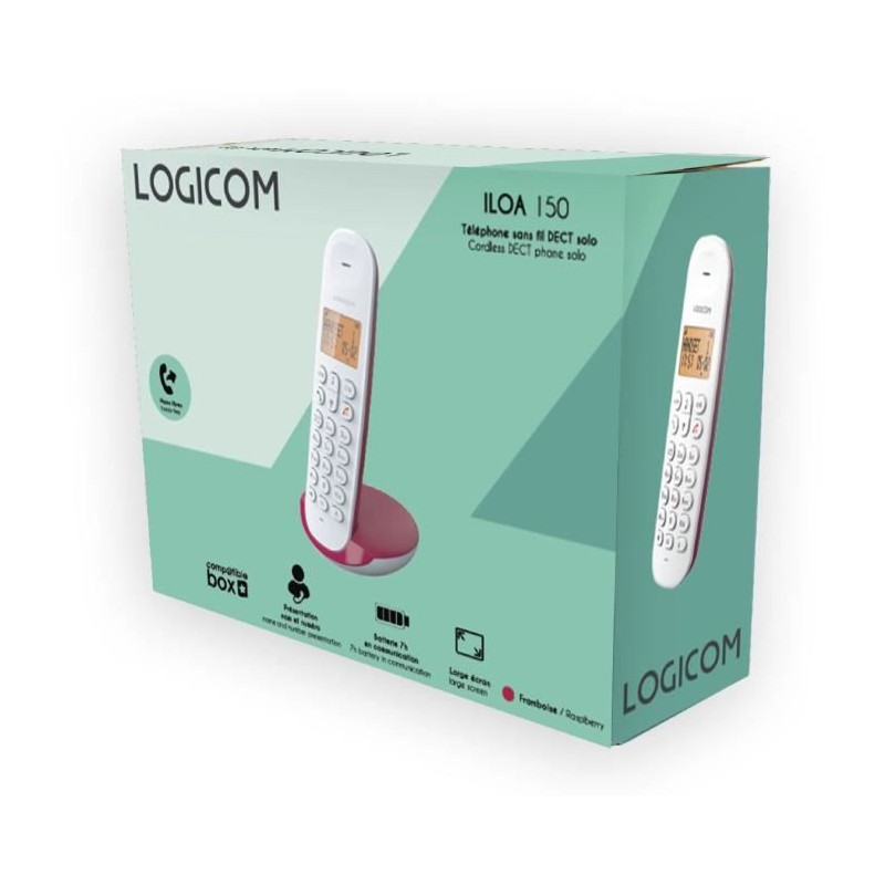 Fixed cordless telephone - LOGICOM - DECT ILOA 150 SOLO - Raspberry -