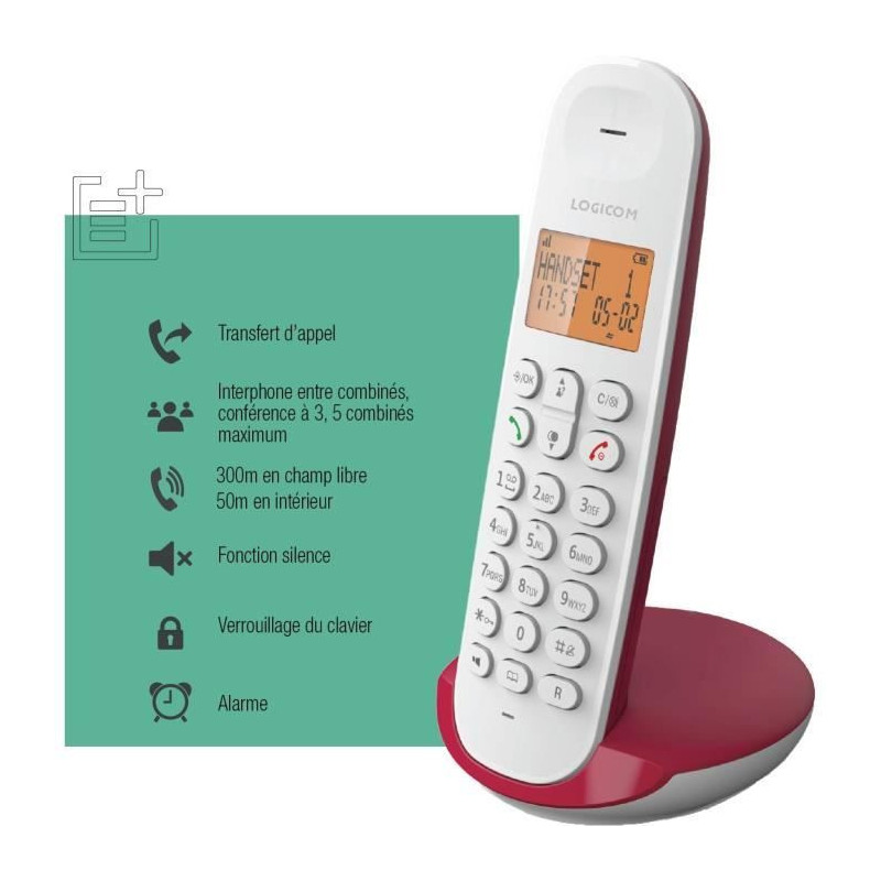Fixed cordless telephone - LOGICOM - DECT ILOA 150 SOLO - Raspberry -