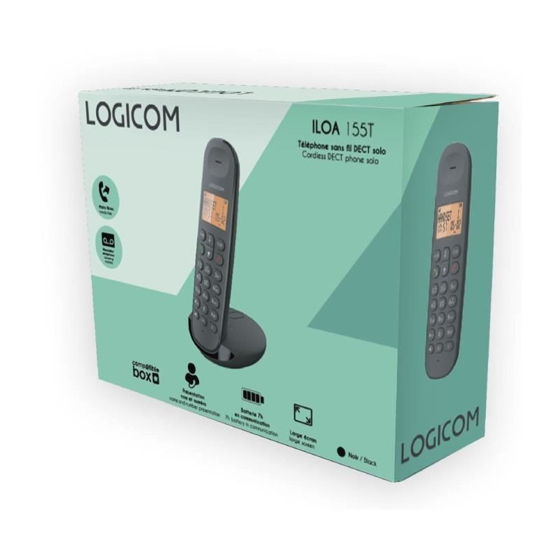 Fixed cordless telephone - LOGICOM - DECT ILOA 155T SOLO - Black - Wit