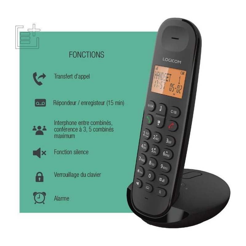 Fixed cordless telephone - LOGICOM - DECT ILOA 155T SOLO - Black - Wit