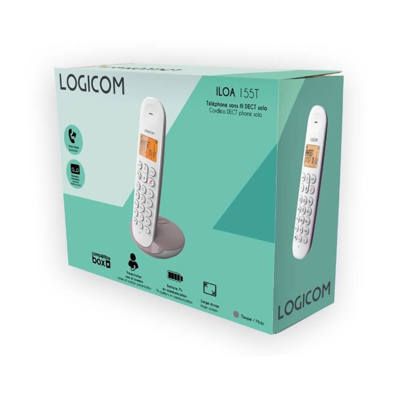 Cordless landline phone - LOGICOM - DECT ILOA 155T SOLO - Taupe - With