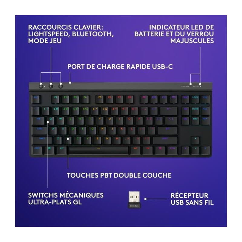 Logitech G515 LIGHTSPEED TKL Wireless Keyboard without Numeric Keypad