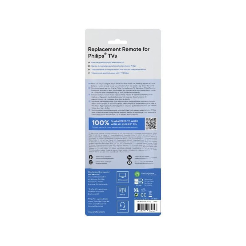 ONE FOR ALL URC4913 - Replacement remote control for Philips TV