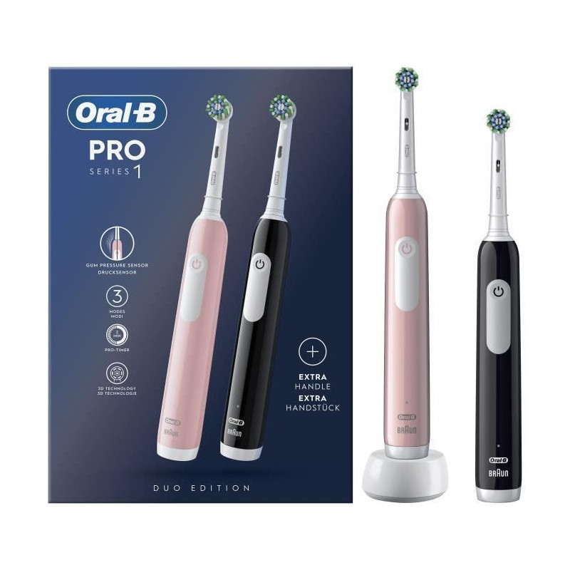 Oral-B Pro Series 1 Pack of Two, Pink and Black Electric Toothbrushes,