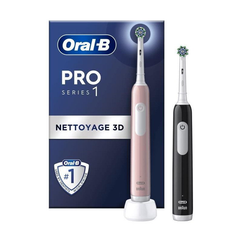 Oral-B Pro Series 1 Pack of Two, Pink and Black Electric Toothbrushes,